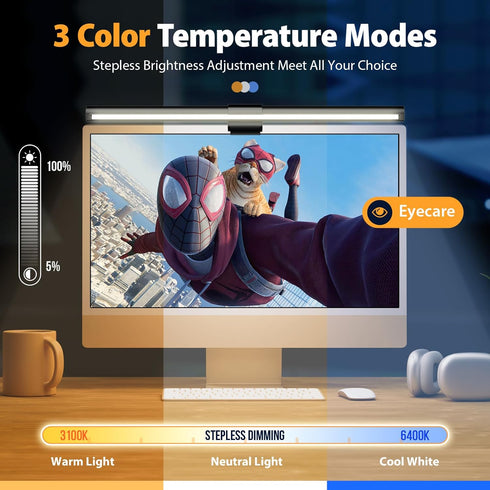 Color/Dimming Computer Monitor Light,Screen Monitor Light Bar with Backlight for Eye Caring, E-Reading LED Task Lamp
