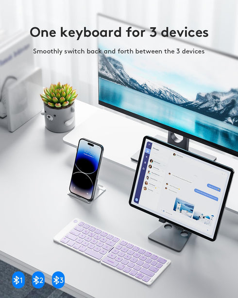 Samsers Bluetooth Foldable Keyboard, Wireless Portable Folding Keyboard, Ultra-Slim Rechargeable, Connect Up to 3