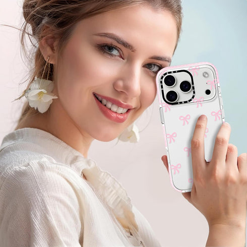 Dumkery 17 Cute Phone Case Compatible with iPhone Pro Case, Bow Aesthetic Pattern, Soft Clear TPU Shockproof Cases