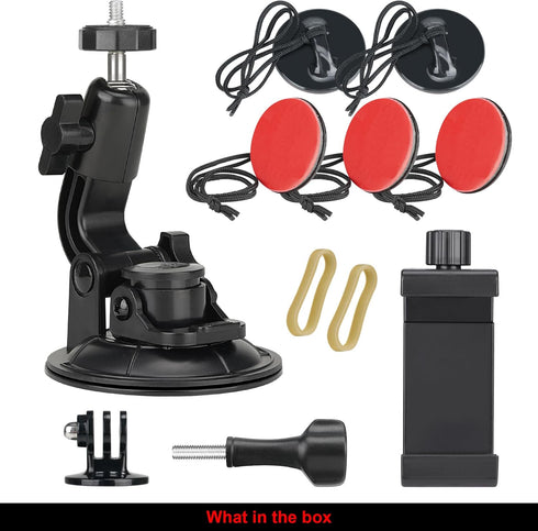 Heavy Duty Super F90mm Suction Cup with Adjustable Dual-Ball-Head Mount for GoPro, Dash Cam