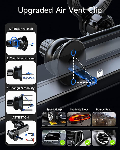 ZEEHOO Compatible with MagSafe Car Mount, Magnetic Phone Holder for Car, Non-Blocking & 360 Rotation for iPhone