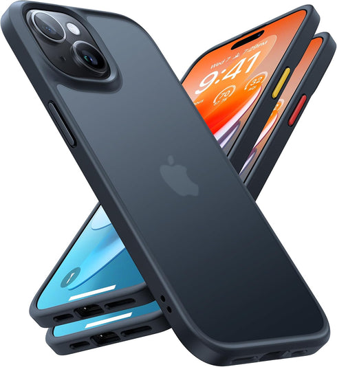 iPhone 15 Case by TORRAS: Slim, Shockproof, 12FT Military Grade Drop Protection, Black with Translucent Back & Silicone