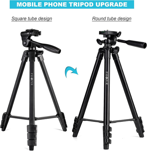 PHOPIK 55" 360 x5 Phone Tripod, Aluminum Extendable Tripod Stand with Shutter, Carrying Bag, Compatible