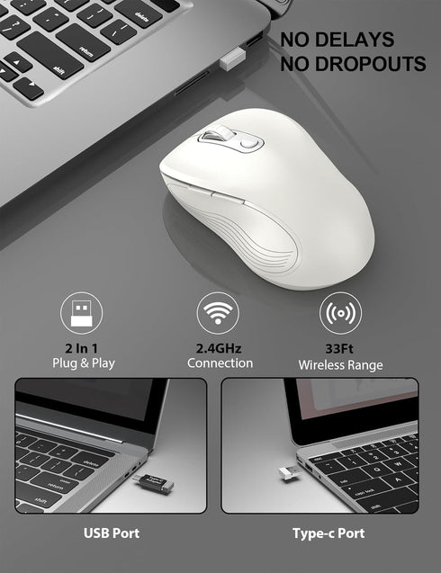 Trueque 2.4GHz 3 6 M01 Wireless Mouse for Laptop, Ergonomic Computer Mouse with Back & Forward Buttons, Adjustable DPI