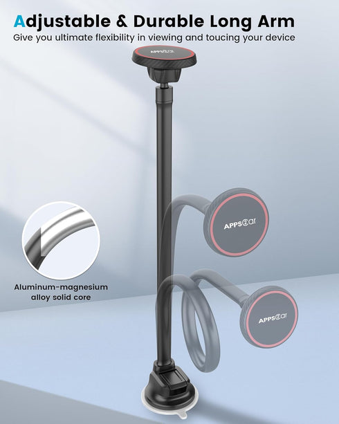 APPS2Car for MagSafe Car Mount Magnetic Phone Holder, Upgraded 13-Inch Long Arm Suction Cup for iPhone 15 Pro Max Plus