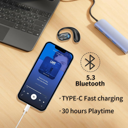 Open-Ear Wireless Headphones, Single Left Ear Bluetooth Headset, 30 Hours Playtime, Sports Earbud for Running & Driving