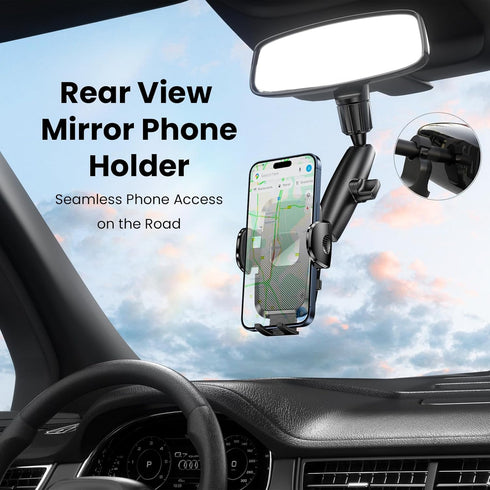 Car Phone Holder, 360° Rotating Rear View Mirror Phone Holder for All 4-7 Inch iPhone and Android Cell Phones