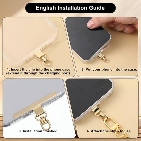 Jxiwfvl 2 Pack 360Rotatable Phone Tether Tabs, Phone Charm Hook CellPhone Lanyard Tab Gold Phones Clip for Lanyard