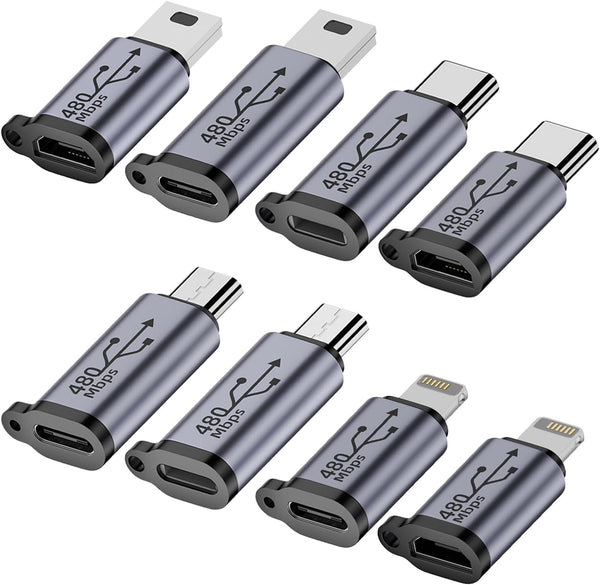 USB C/Lightning to Micro USB Adapter, Type C/Micro USB Female to Lightning Male Converter, 8 Pack Micro USB/Lighting to