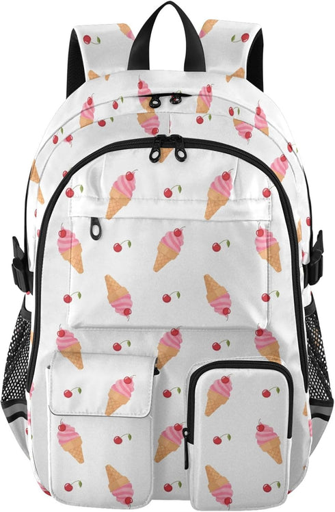 Msyxl Ice Cream Cones School Backpack with Laptop Compartments and Reflective Straps, Fits