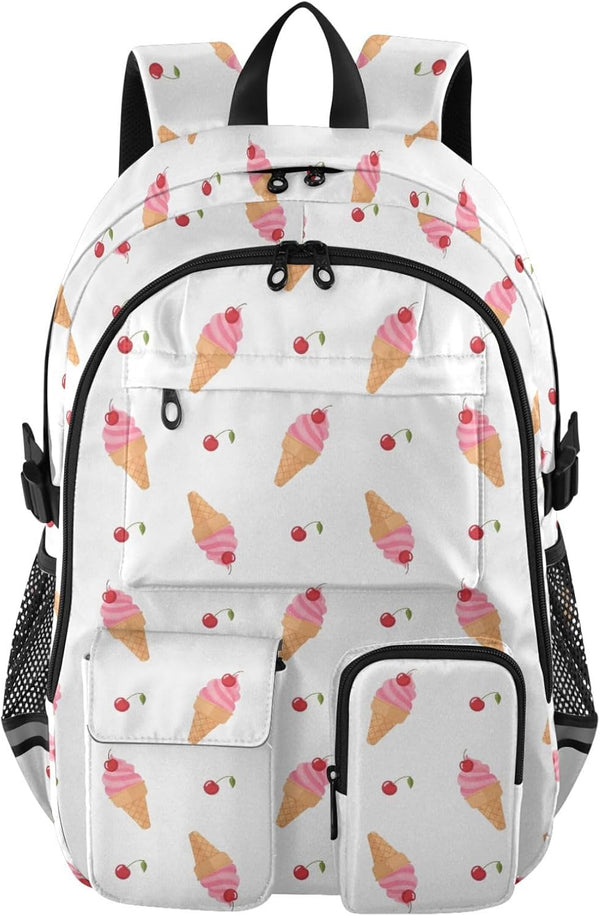 Msyxl Ice Cream Cones School Backpack with Laptop Compartments and Reflective Straps, Fits