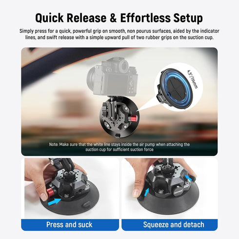NEEWER 4.5" Suction Cup Camera Mount with Ball Head, Quick Release Car Mount, Compatible with iPhone DJI Insta360, CA105