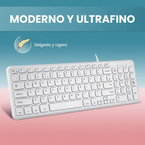 Perixx PERIBOARD-213W, Silent USB Scissor Keyboard with Cable, Compact Design with Numeric Keypad, White - Spanish Qwert