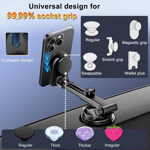 Car Mount for Pop Socket, Dashboard Windshield Car Phone Holder Compatible with Popsocket, Powerful Suction Cup Car Phone Mount Fits All Smartphones with Pop Grip