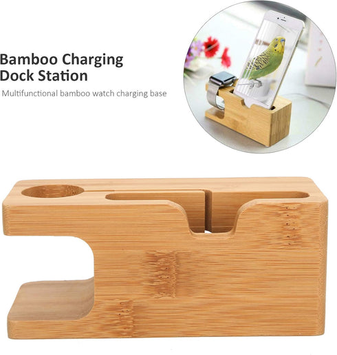 Pssopp Bamboo Charging Station - Wooden Desktop Docking Station Organizer for Cellphone, Smart Watch, Tablet Charging