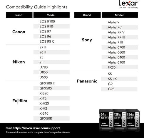Lexar 64GB Professional 1667x SDXC Memory Card, UHS-II, C10, U3, V60, Up to 250MB/s Read