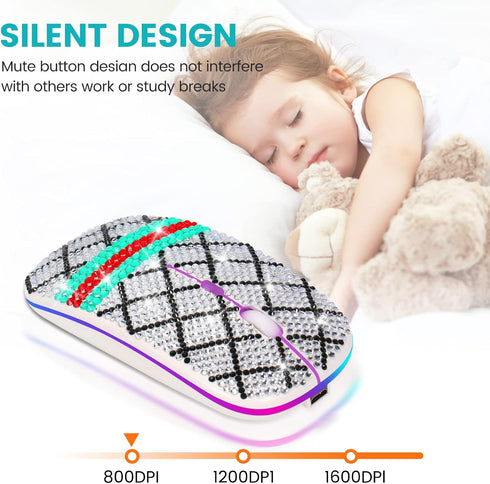 Wireless Mouse, 2.4Ghz Optical Silent Mice with RGB Colorful Luminous, Dual Mode for Computer/Win/Mac/Linux