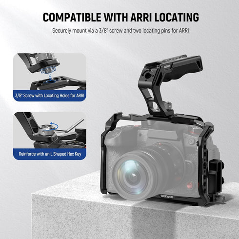 NEEWER CA007 Top Handle + MA006 Monitor Mount Set, Camera Cage Handle with 3/8" ARRI Locating for Field Monitor