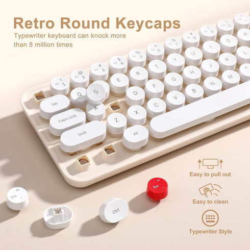 MIKIBY i68 2.4GHz WindowsxP/7/8/10 Wireless Keyboard and Mouse Combo, Retro Typewriter Style Keyboard with Round