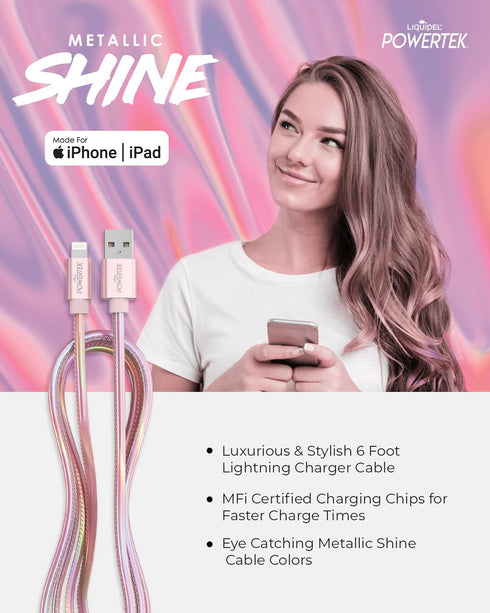 LIQUIPEL Powertek 6 ft iPhone Charger Cable, Fast Charging Lightning to USB Adapter, MFI Certified, Light Pink