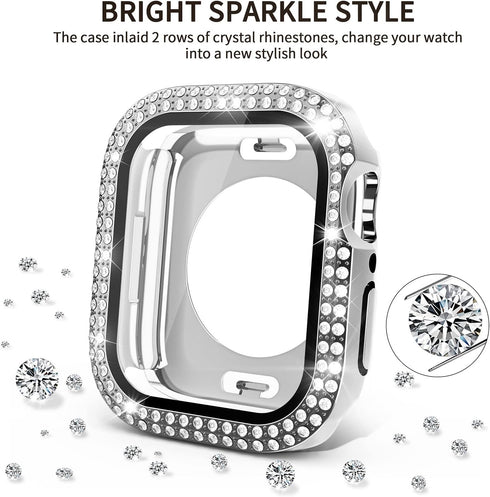 2 in 1 Waterproof Bling Case for Apple Watch 44mm, Glitter Diamond Rhinestone Bumper Face Cover for SE Series 6/5/4