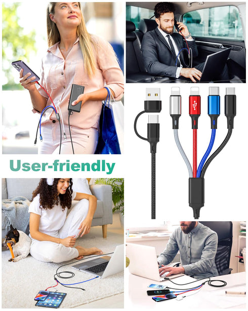 HanCenDa 4 in 2 Multi Charging Cable, 3Pack 6FT Universal Multi USB Charger Cable for All Devices Nylon Braided USB A/C