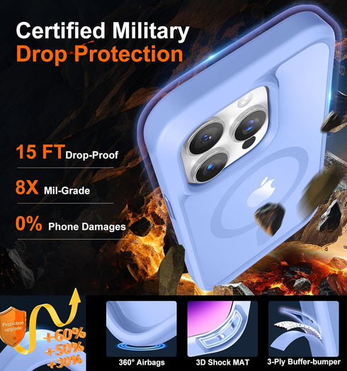 iPhone 13 Pro Case - Blue, Mil-Grade Shockproof, Strong Magnetic, with Screen & Camera Lens Protectors, Compatible with