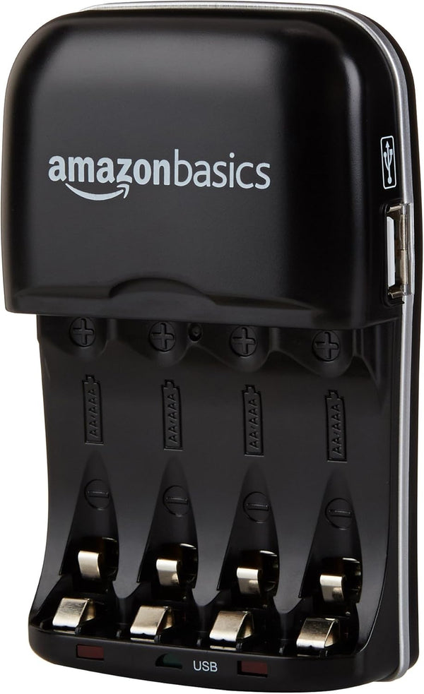 Amazon Basics Rechargeable Battery Charger for AA & AAA Ni-MH Batteries with USB Port,