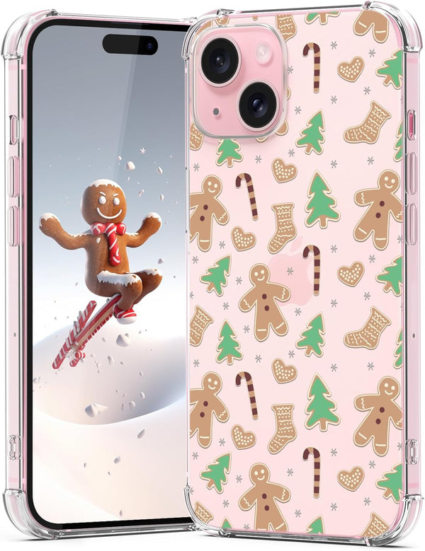 Gingerbread Man Pattern Clear Phone Case for iPhone 15, Soft TPU Slim Shockproof Cover for Boys & Girls, 6.1 Inch
