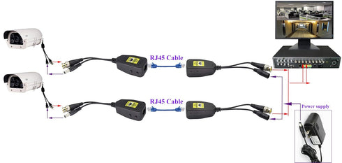 AAOTOKK Cat5 RJ45 720P 960P 1080P 3MP 4MP 5MP 8MP System(18cm-4Pairs) Power Video Balun DC BNC to Network Transceiver