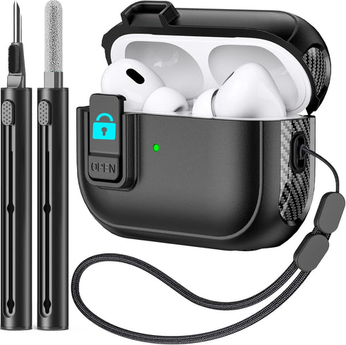 Military Hard Case for AirPods Pro with Cleaner Kit, Secure Lock for Apple AirPods Pro 2nd/1st Gen, Black