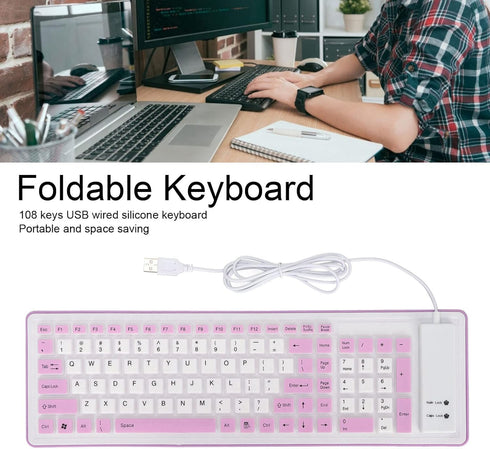 Foldable Silicone Keyboard, 103 Keys Wired Bluetooth Waterproof Rollup Keyboard for PC Notebook Laptop