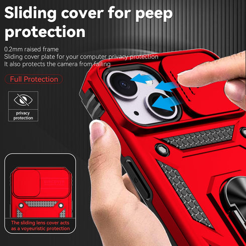 SunStory iPhone 14 Plus Case - with HD Screen Protector & Slide Camera Cover & Rotated Ring Kickstand - Red