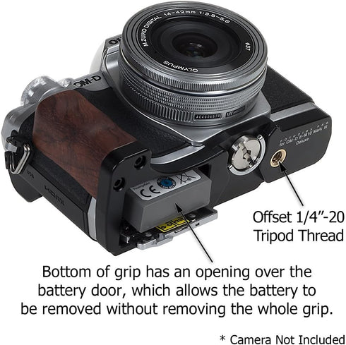 Fotodiox Pro Deluxe All Metal Black Camera Hand Grip for Olympus OM-D E-M10 Mark III with Battery Access
