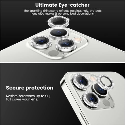Tensea Camera Lens Protector for iPhone 13 Pro/Pro Max, Bling Protection Cover, Tempered Glass, Diamond Metal Ring