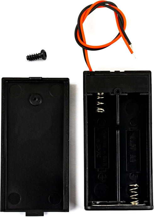 whiteeeen 2pcs AA Battery Box Case with Switch Cover, Black Plastic Cell Holder with Spring Clip and Wire Leads (2X