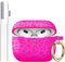 AirPod Case 3rd Generation Cover with Keychain, Leopard Engraved Skin Soft Cover for Full Protection, Hot Pink