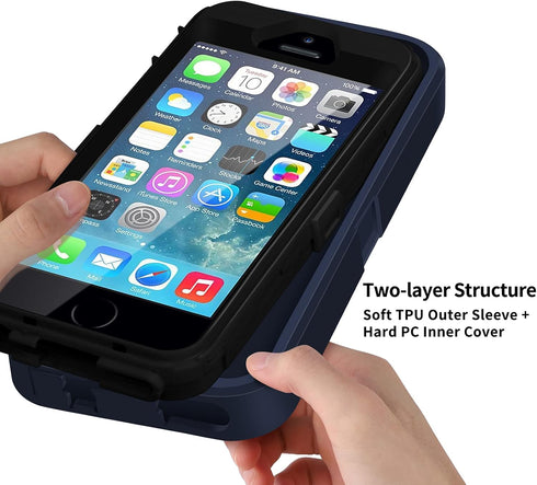 ACAGET Case for iPhone 5/5S/SE (2016), Heavy Duty Protective Armor Shock-Absorbing Dual Layer Rubber TPU + PC Cover