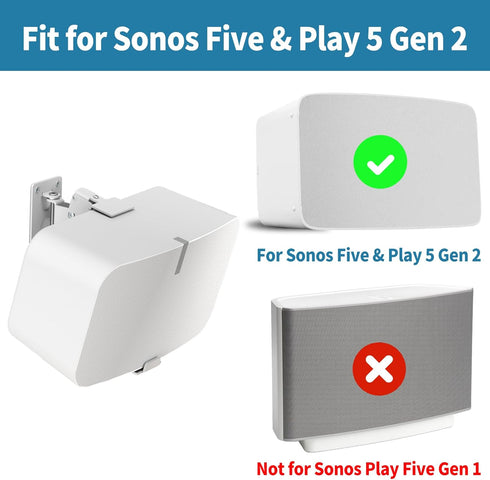 Heavy Duty Speaker Wall Mount for Sonos 5 & Play 5, Tilt & Swivel Adjustable Mount, White