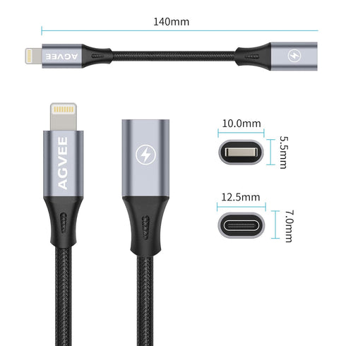 AGVEE 2 Pack USB-C to Lightning Adapter, 30W Fast Charging for iPhone 13/12/11, AirPods, Carplay, Dark Gray.
