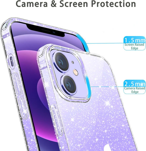 JJGoo iPhone 12/12 Pro Case, Crystal Glitter Designed, Sparkle Bling Shockproof Thin Slim Case, Clear Glitter