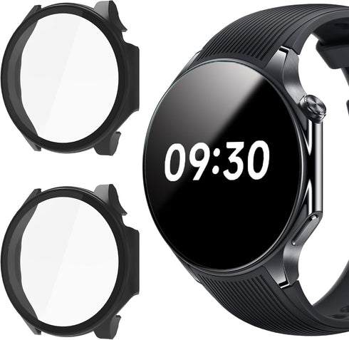 Lamshaw Hard PC Case for OnePlus Watch 2, with Screen Protector (2 Pack-Black+Black)