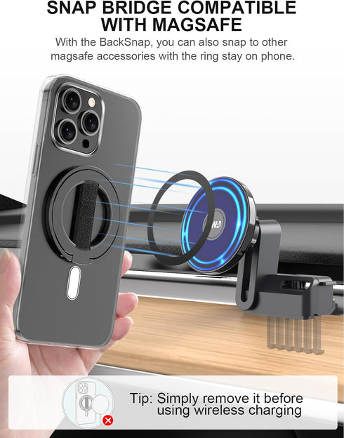 EWA MagOne Ultra Phone Grip Stand with Replaceable Elastic Finger Loop, Removable Magnetic Ring Holder