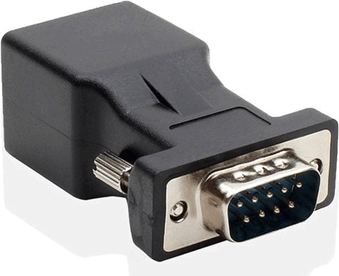 DB9 RS232 COM Male Port to RJ45 Female Connector, DB9 Serial Port Extender to LAN CAT5 CAT6 Ethernet Adapter