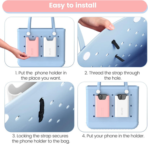 OUTXE 2 Pack Phone Holder for Bogg Bag, Silicone Cell Phone Accessories, White and Pink Insert for Simply Southern