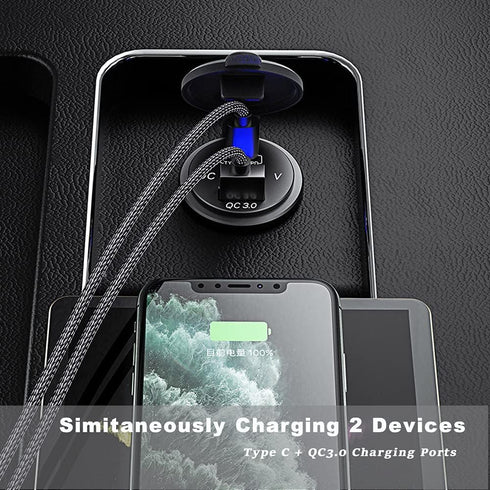 GemCoo 63W USB C Car Charger Socket, 45W PD Outlet, 18W QC3.0 Charger, 12V USB Cigarette Lighter Socket with LED