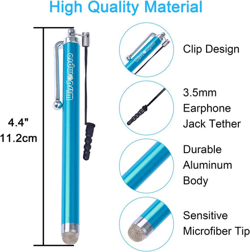 Wisdompro Stylus Pens for Touch Screens, 9 Pack of Universal Microfiber Tip Stylus with Lanyard Tether for iPad, for Tablet, for iPhone, for Samsung and All Touchsreen Devices - 9 Color by Wisdompro