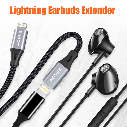 AGVEE 6.6ft Lightning Extension Cable, Braided Female to Male Extender Full Function Cord Compatible with iPhone iPad,