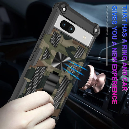 Ailiber for Pixel 7a Phone Case, Rugged Shockproof Cover with Screen Protector, Magnetic Car Mount & Kickstand (Camo)