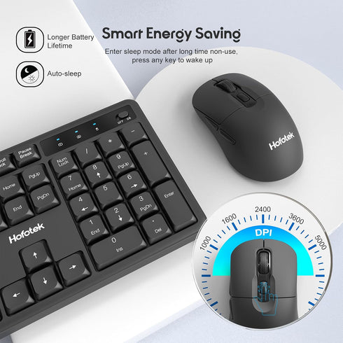 Hofotek 90% Silent Wireless Keyboard and Mouse Combo, Less Noise, Full Size Numpad, Ultra Slim, Quiet & Soft Touch